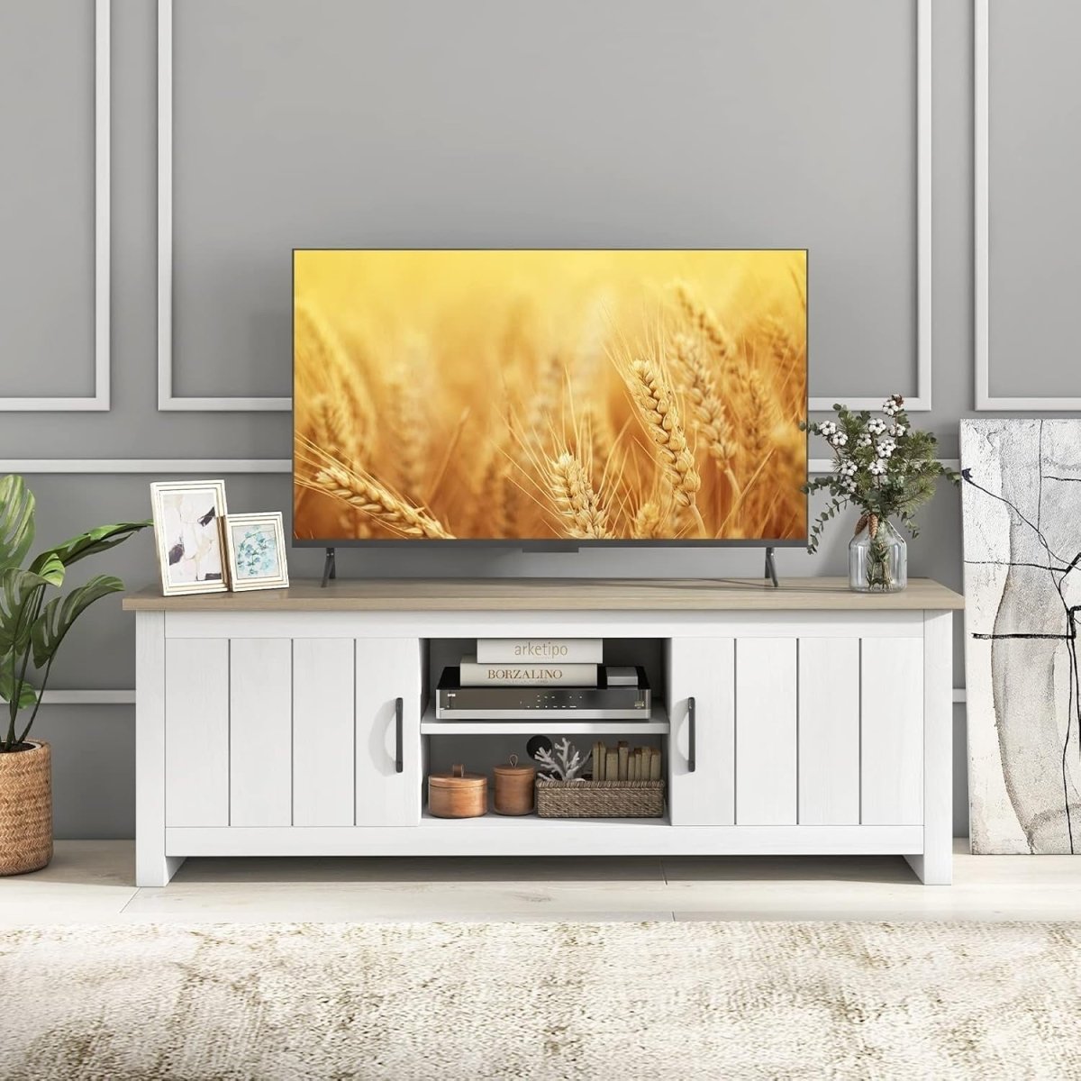 Spacious Wooden TV Stand Cabinet for TVs up to 65" with Storage Shelves - Kwikley