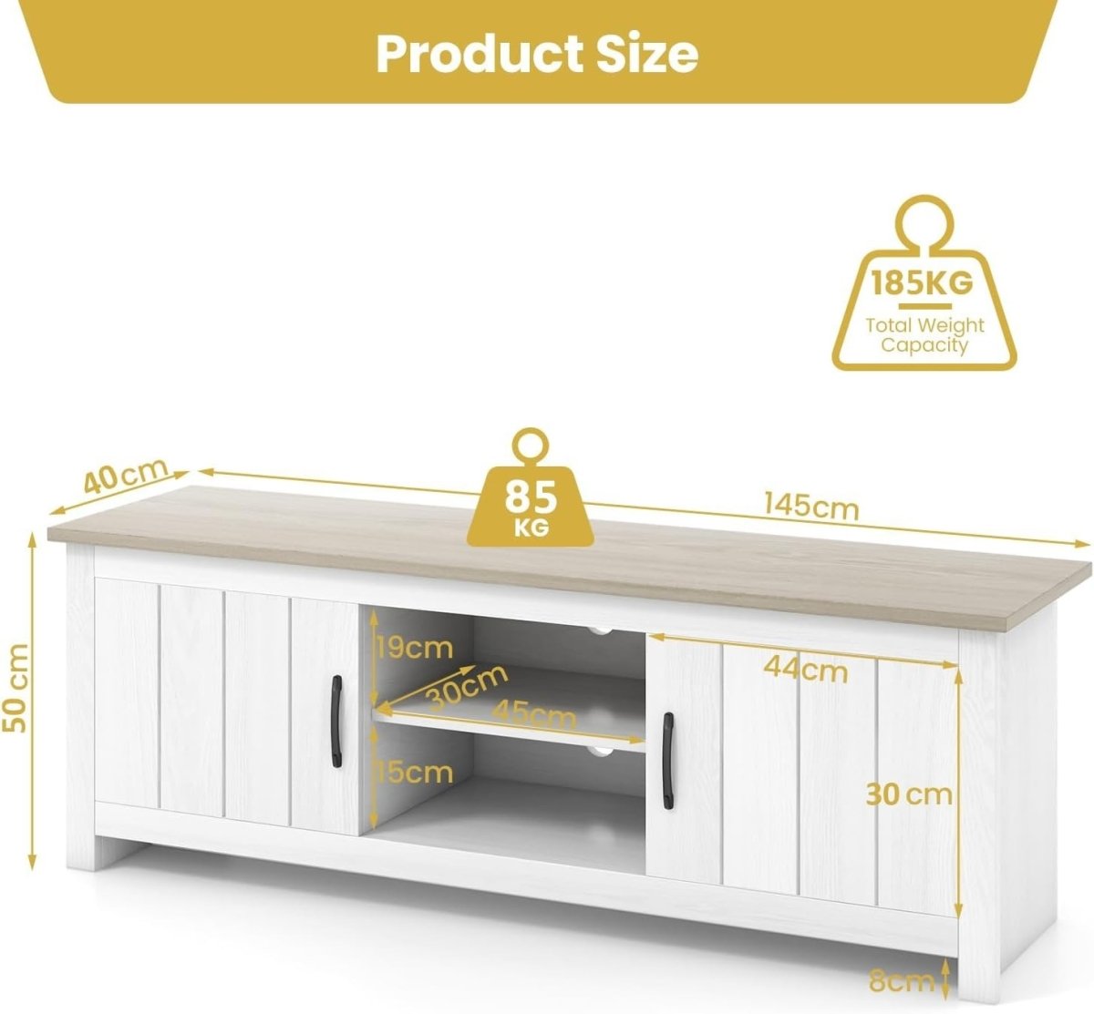 Spacious Wooden TV Stand Cabinet for TVs up to 65" with Storage Shelves - Kwikley