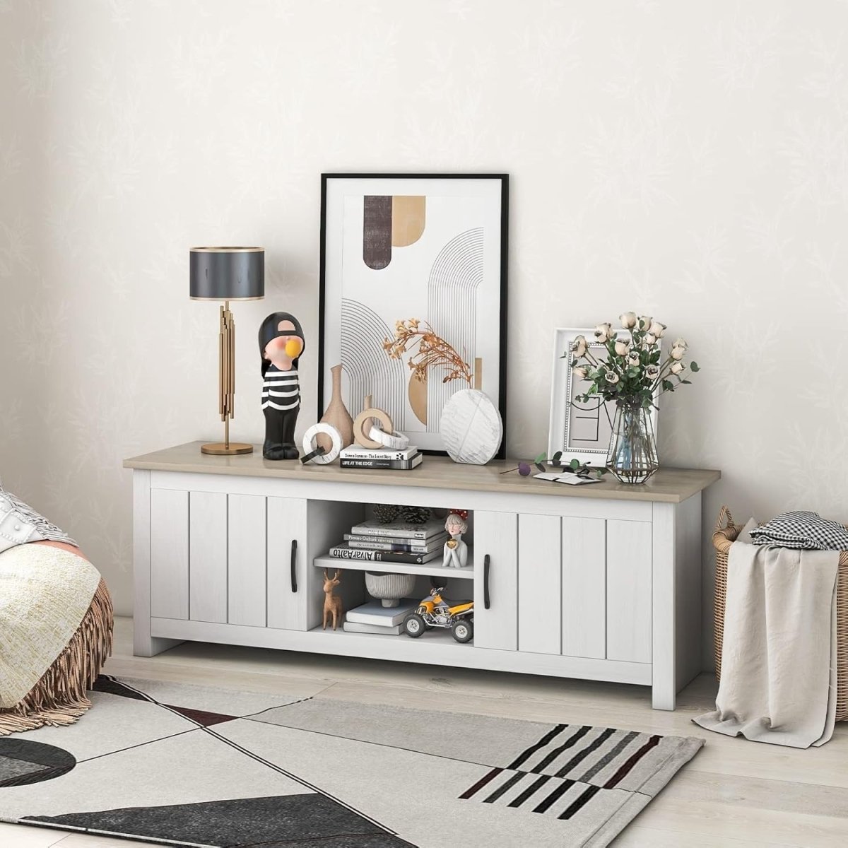 Spacious Wooden TV Stand Cabinet for TVs up to 65" with Storage Shelves - Kwikley