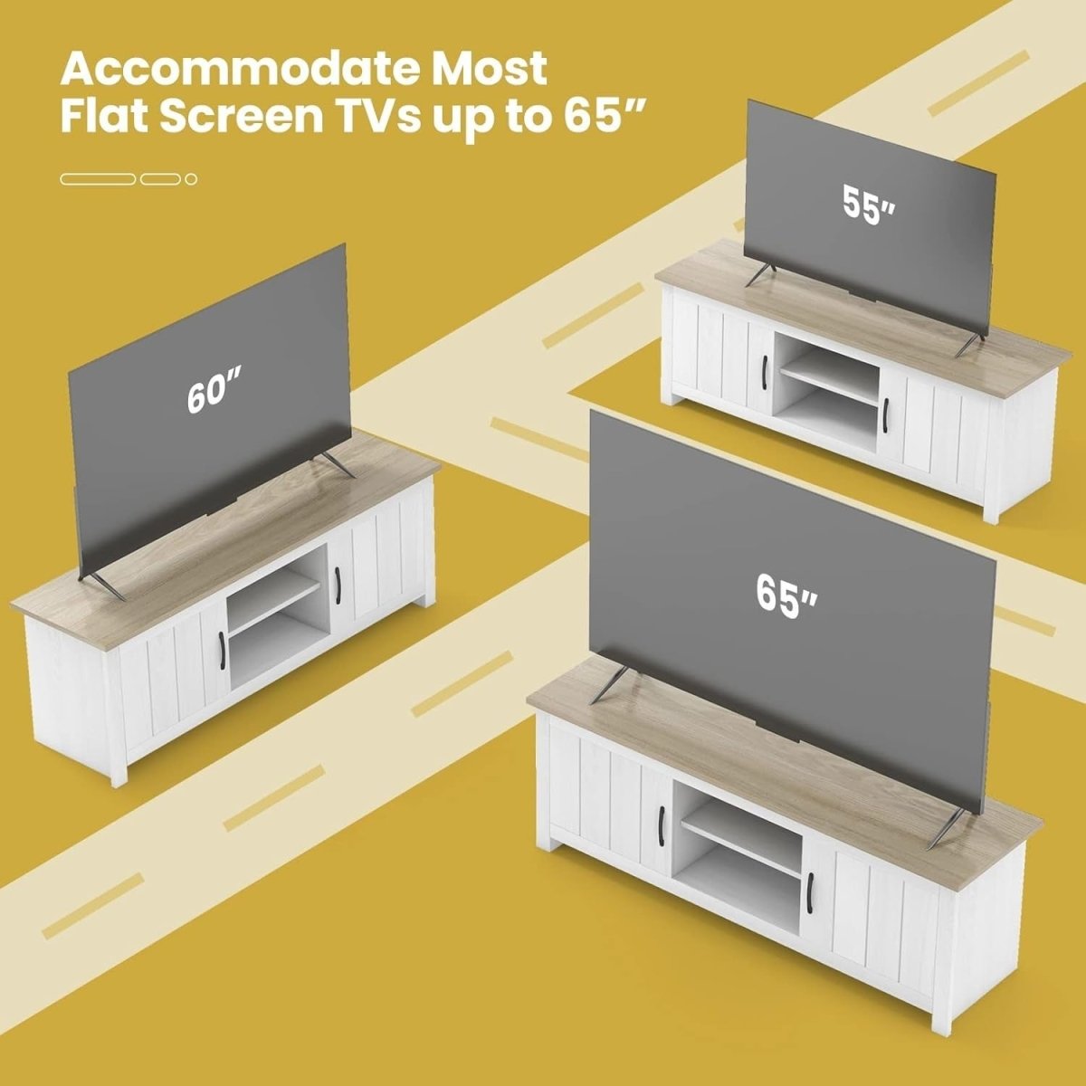 Spacious Wooden TV Stand Cabinet for TVs up to 65" with Storage Shelves - Kwikley