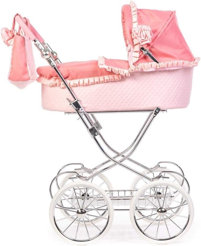 Spanish Style Dolls Pram Pink Adjustable Handle Foldable Buggy for Kids - Kwikley