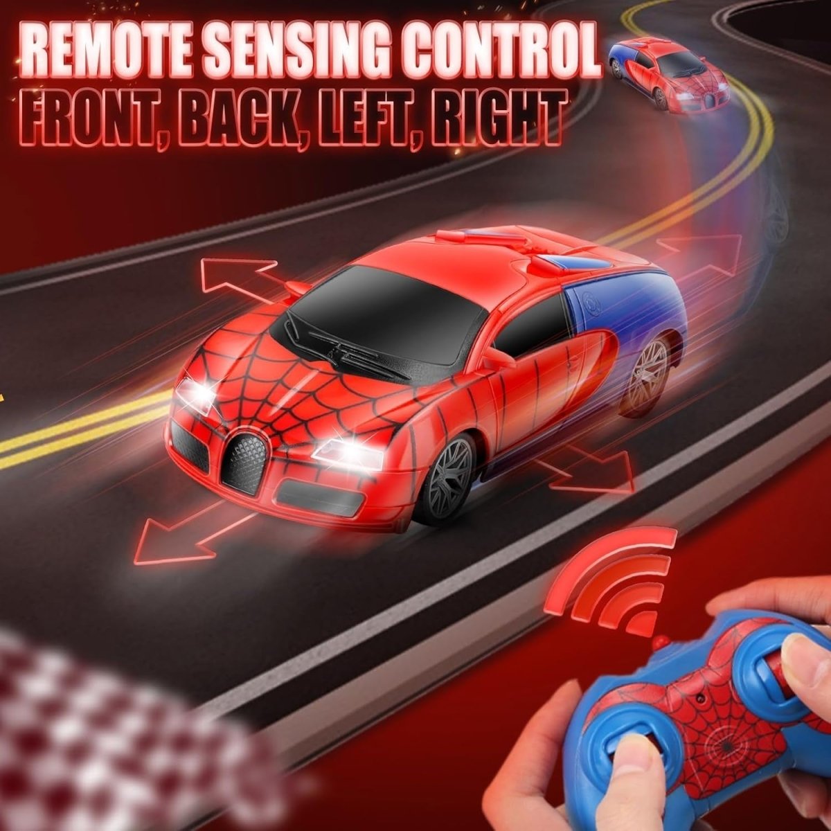 Spider Remote Control Car Toy LED Lights, Fast RC Racing Car Ages 3–8 - Kwikley