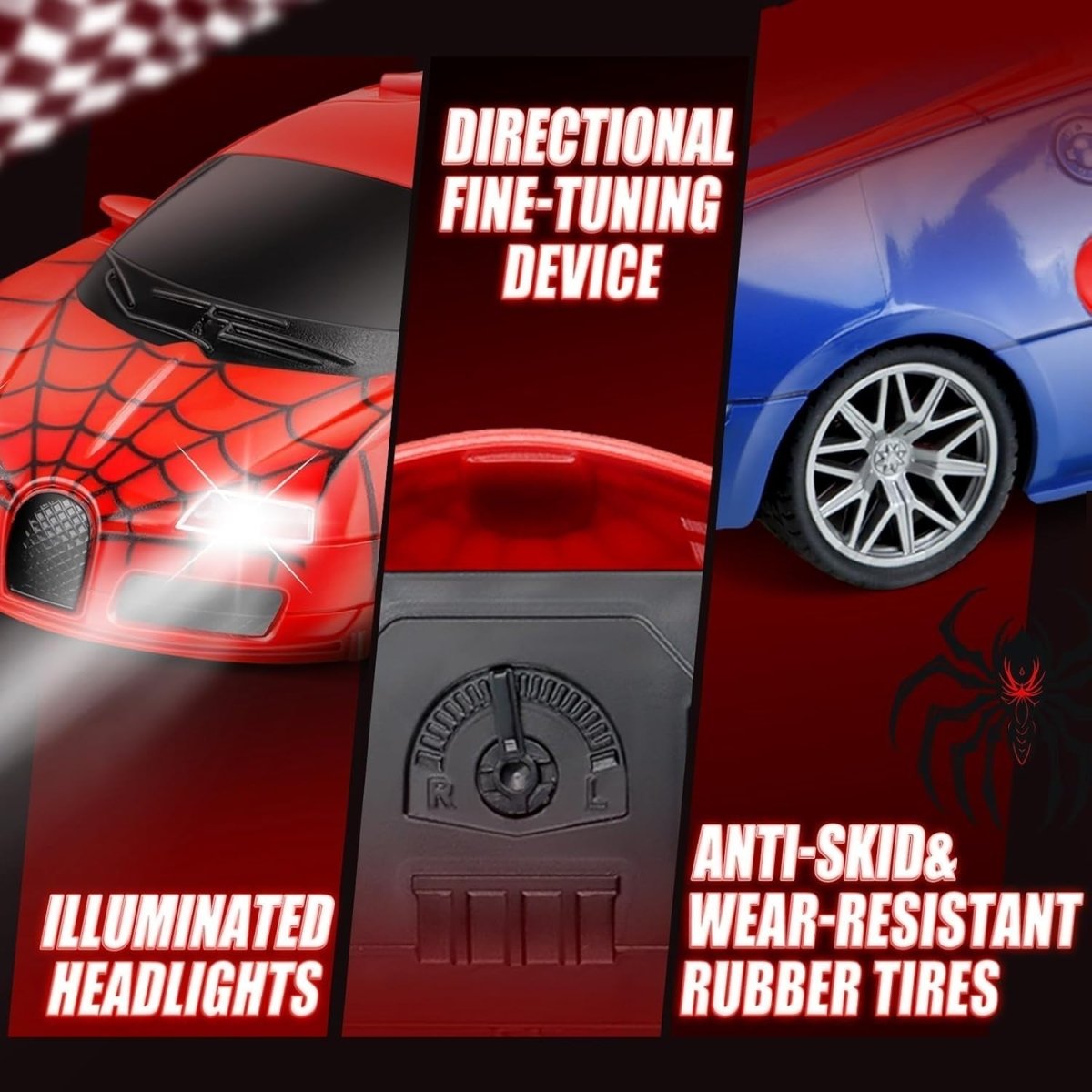 Spider Remote Control Car Toy LED Lights, Fast RC Racing Car Ages 3–8 - Kwikley