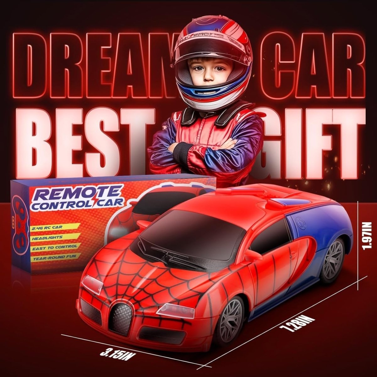 Spider Remote Control Car Toy LED Lights, Fast RC Racing Car Ages 3–8 - Kwikley