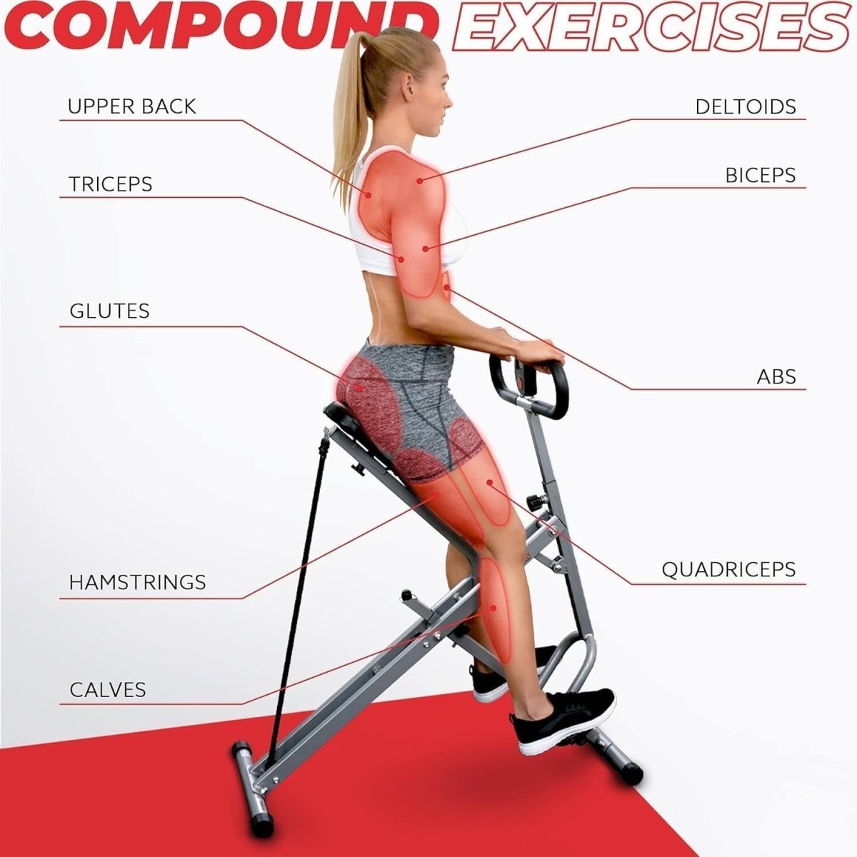 Squat Assist Row Machine Under Desk Pedal Exerciser Home Gym Bundle - Kwikley