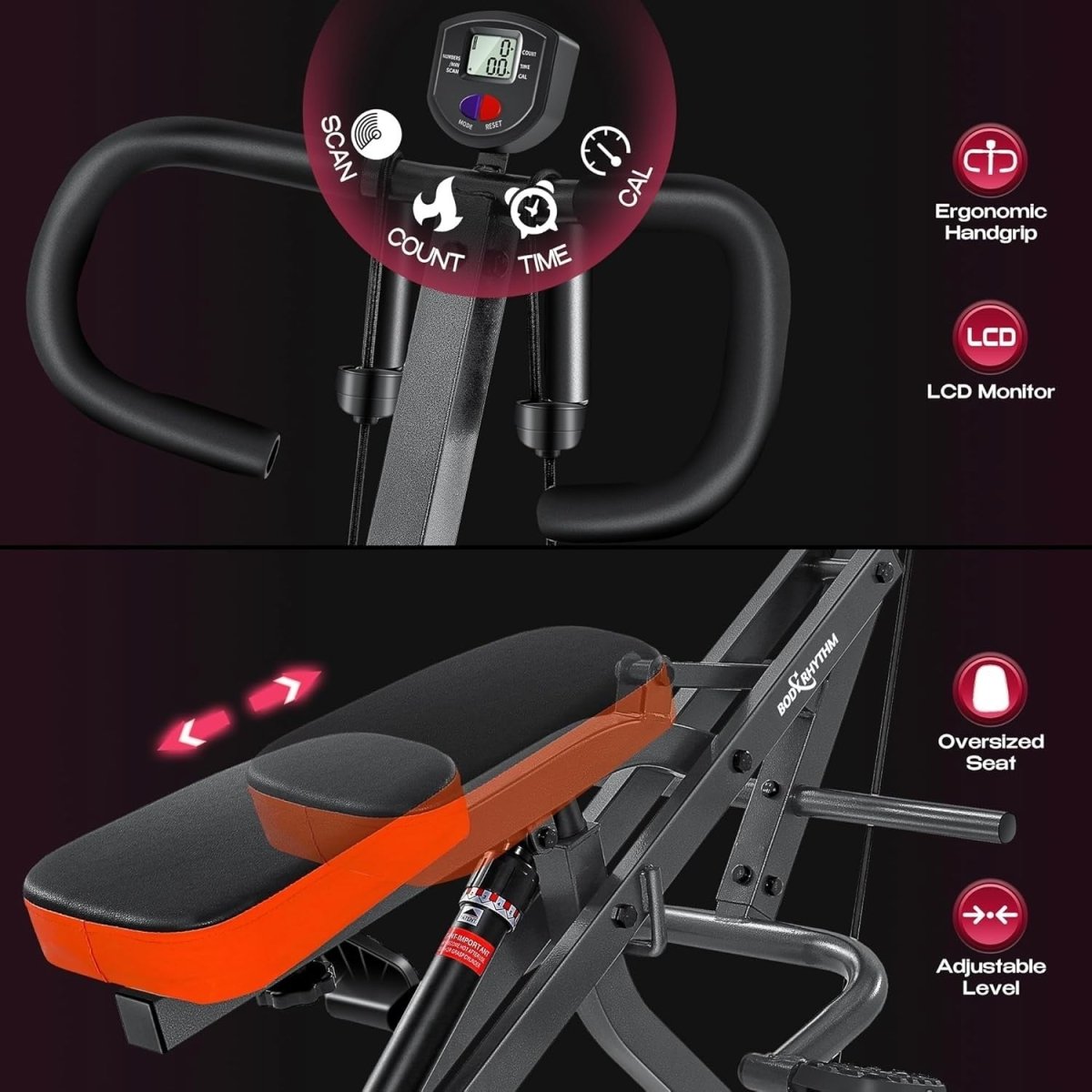Squat Assist Rowing Machine Foldable Full Body Trainer w LCD Monitor - Kwikley