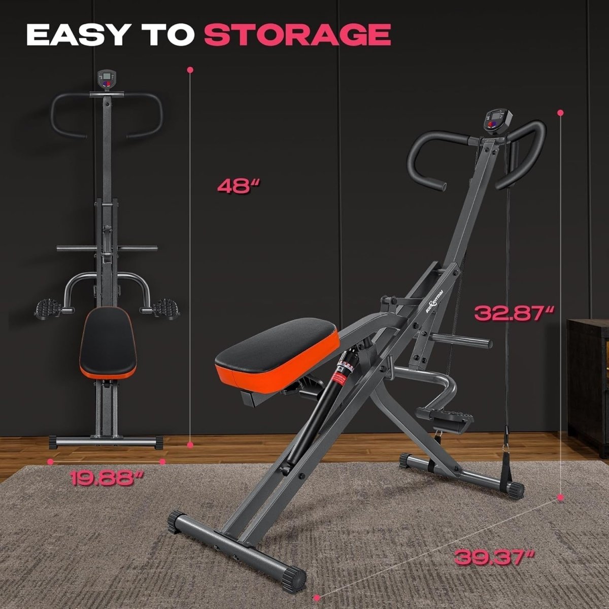 Squat Assist Rowing Machine Foldable Full Body Trainer w LCD Monitor - Kwikley