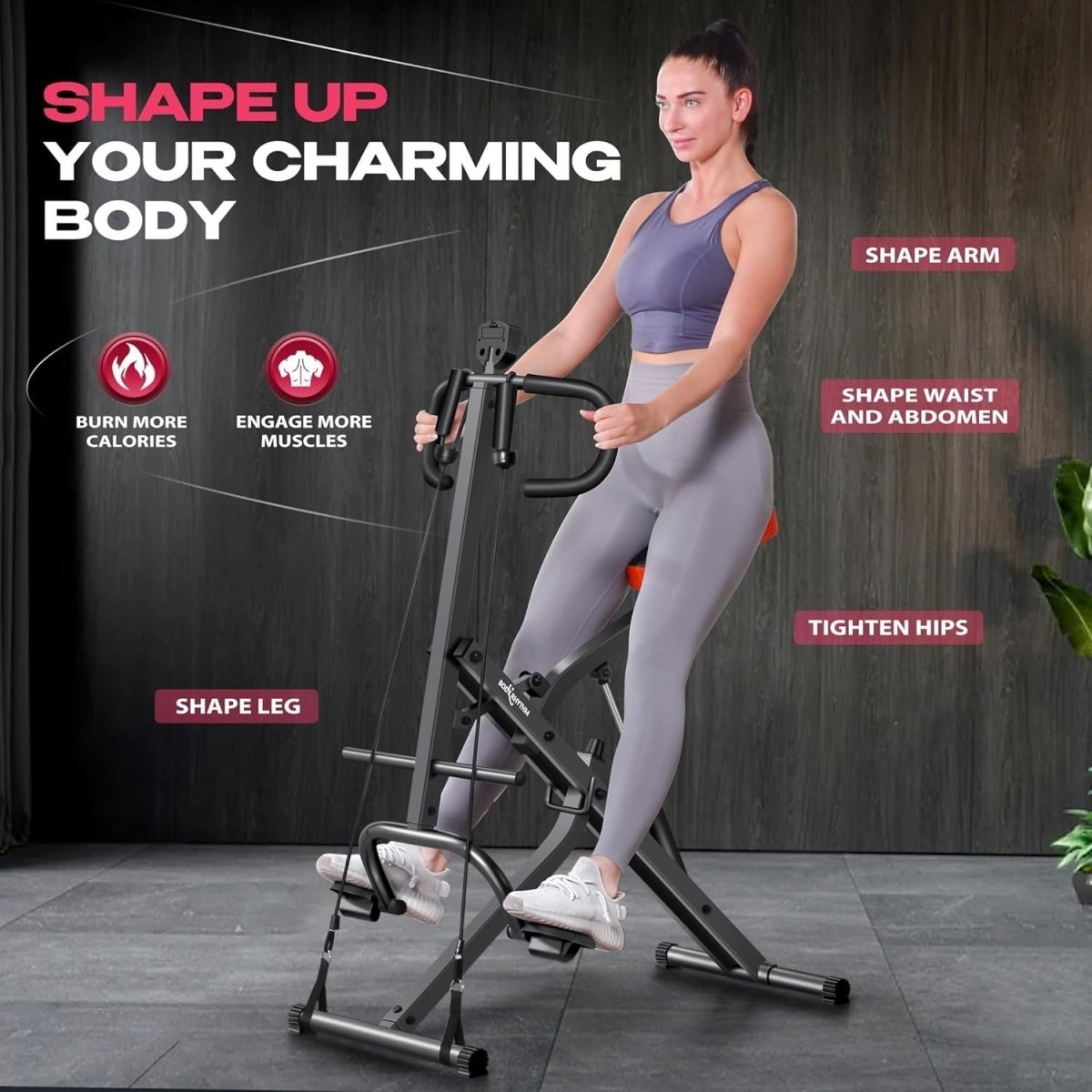 Squat Assist Rowing Machine Foldable Full Body Trainer w LCD Monitor - Kwikley