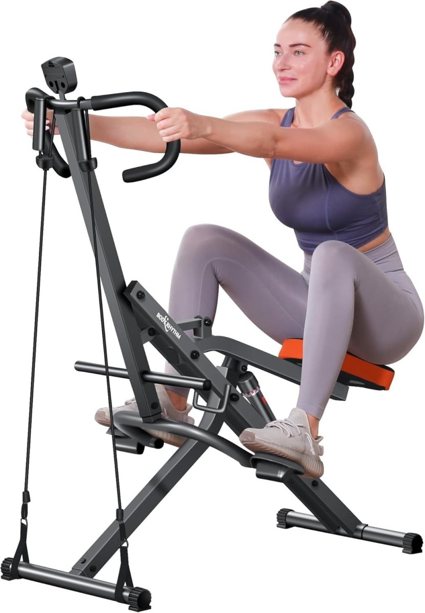 Squat Assist Rowing Machine Foldable Full Body Trainer w LCD Monitor - Kwikley