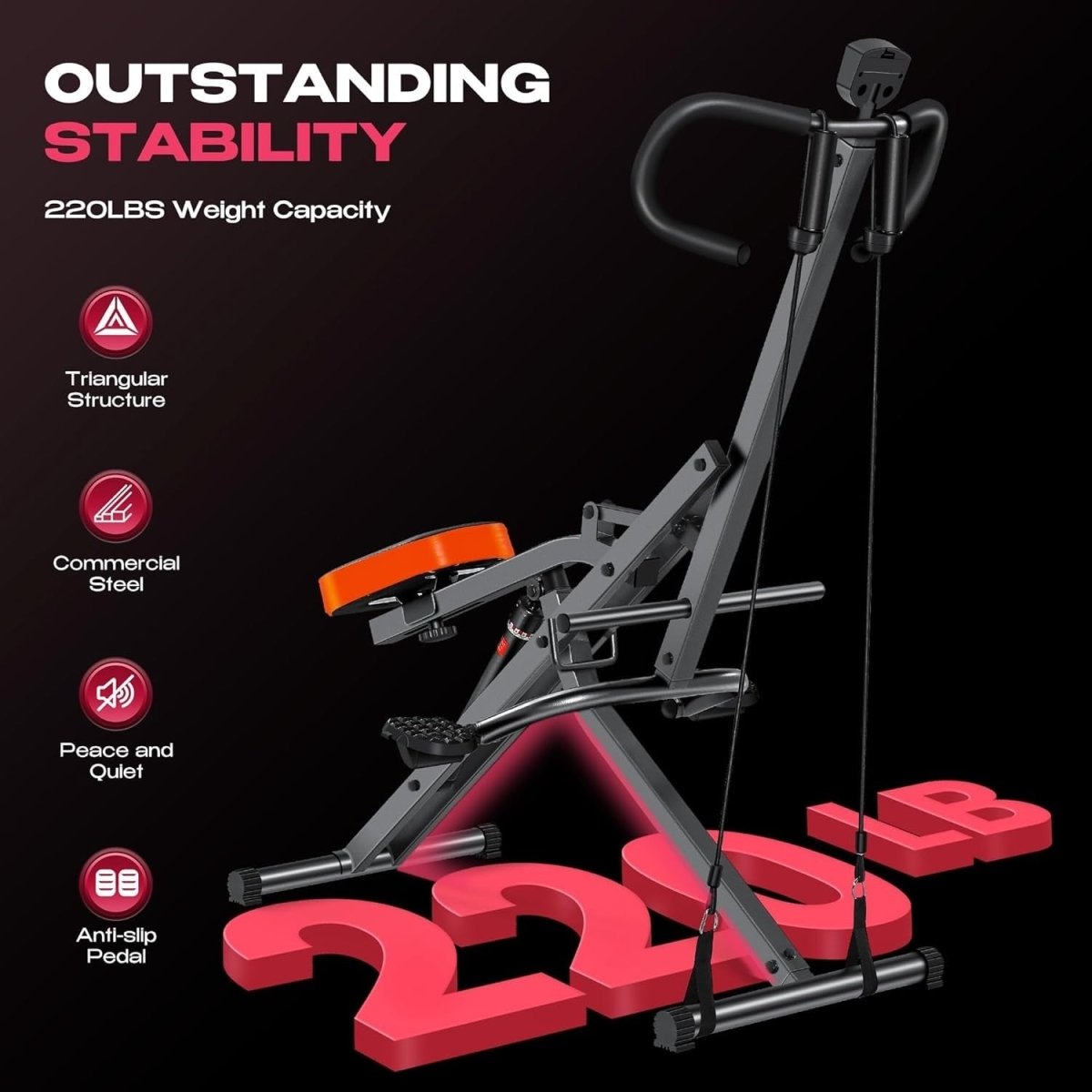 Squat Assist Rowing Machine Foldable Full Body Trainer w LCD Monitor - Kwikley