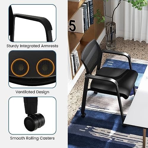 Stackable Black Mesh Office Chairs Set of 2 – Ergonomic Conference Seats - Kwikley