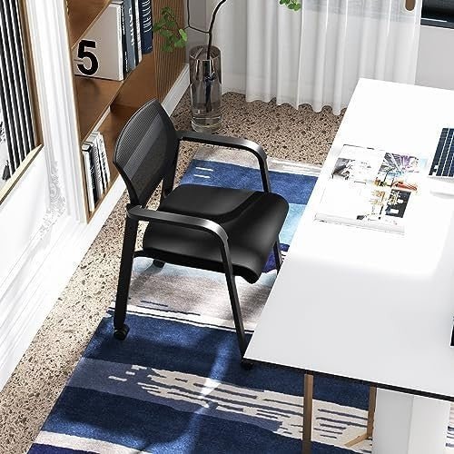 Stackable Black Mesh Office Chairs Set of 2 – Ergonomic Conference Seats - Kwikley