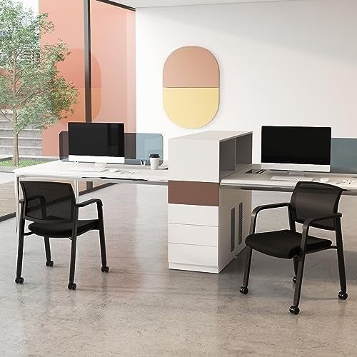 Stackable Black Mesh Office Chairs Set of 2 – Ergonomic Conference Seats - Kwikley