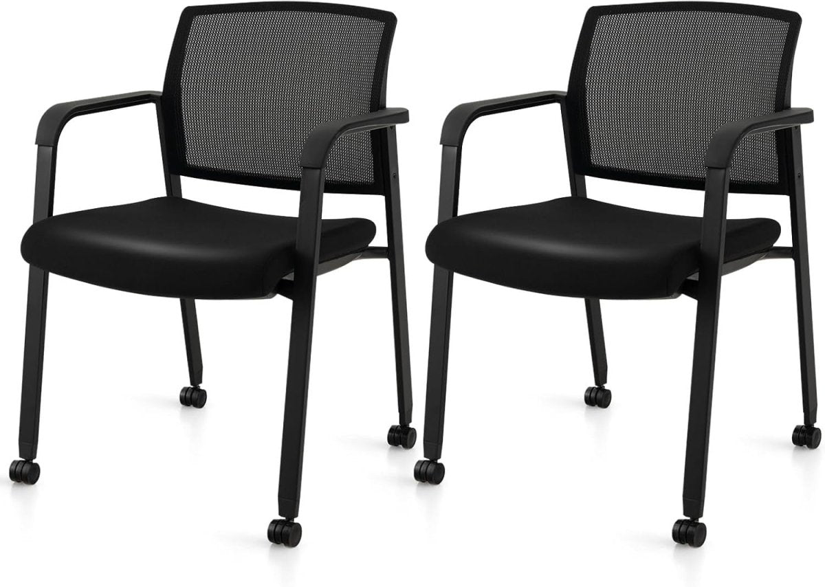 Stackable Black Mesh Office Chairs Set of 2 – Ergonomic Conference Seats - Kwikley