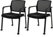 Stackable Black Mesh Office Chairs Set of 2 – Ergonomic Conference Seats - Kwikley
