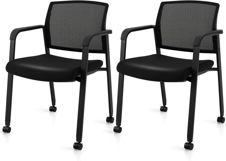 Stackable Black Mesh Office Chairs Set of 2 – Ergonomic Conference Seats - Kwikley