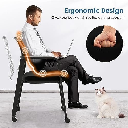 Stackable Black Mesh Office Chairs Set of 2 – Ergonomic Conference Seats - Kwikley