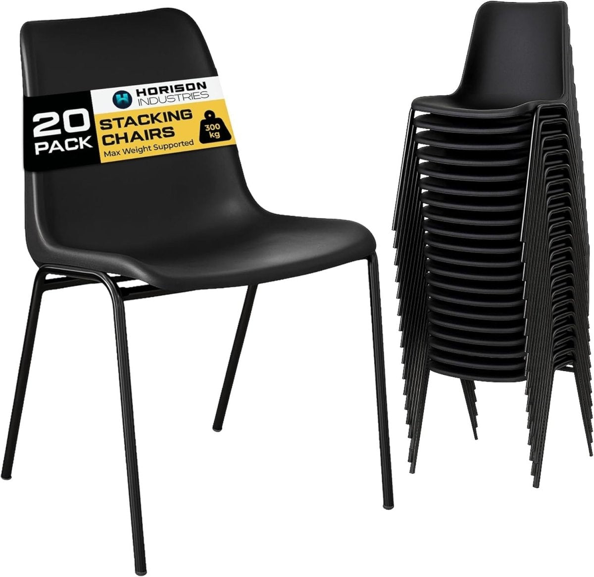 Stackable Black Plastic Chairs Set of 20 – Durable Office & Conference Seats - Kwikley