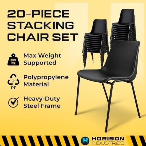 Stackable Black Plastic Chairs Set of 20 – Durable Office & Conference Seats - Kwikley