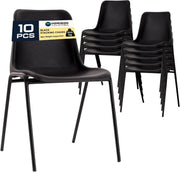 Stackable Black Plastic Dining Chairs Set of 10 – Durable Office & Canteen Seats - Kwikley