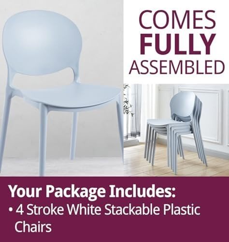 Stackable Dining Chairs Set 4 Light Grey Plastic Modern Kitchen Seats - Kwikley