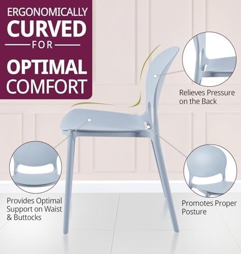 Stackable Dining Chairs Set 4 Light Grey Plastic Modern Kitchen Seats - Kwikley