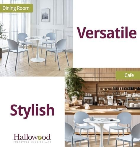 Stackable Dining Chairs Set 4 Light Grey Plastic Modern Kitchen Seats - Kwikley