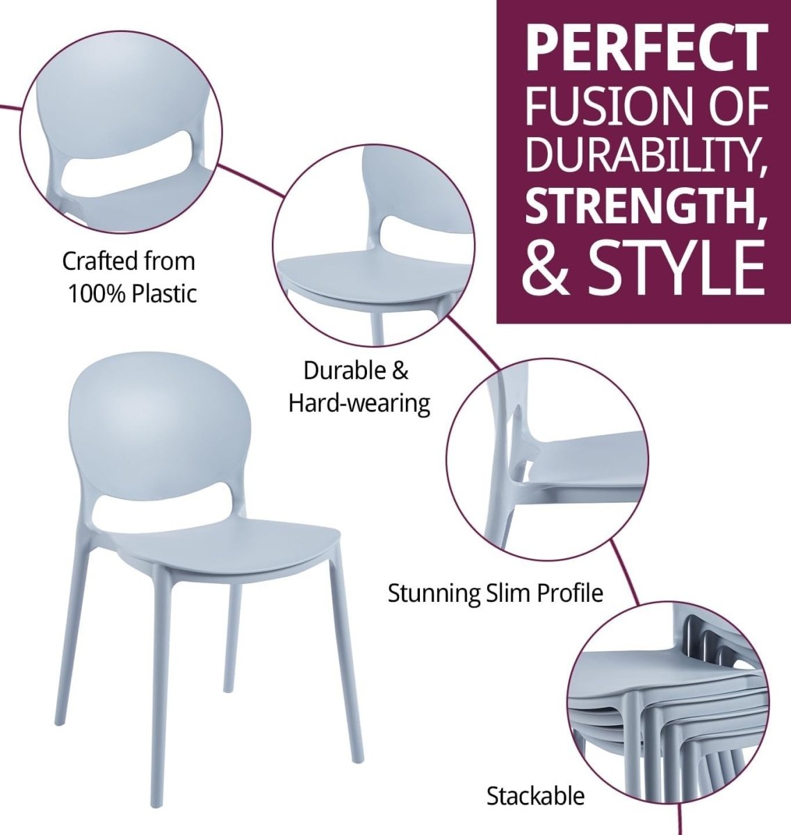 Stackable Dining Chairs Set 4 Light Grey Plastic Modern Kitchen Seats - Kwikley