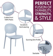 Stackable Dining Chairs Set 4 Light Grey Plastic Modern Kitchen Seats - Kwikley
