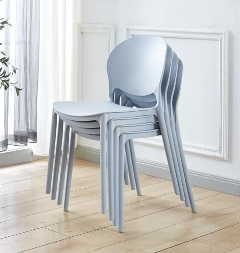 Stackable Dining Chairs Set 4 Light Grey Plastic Modern Kitchen Seats - Kwikley