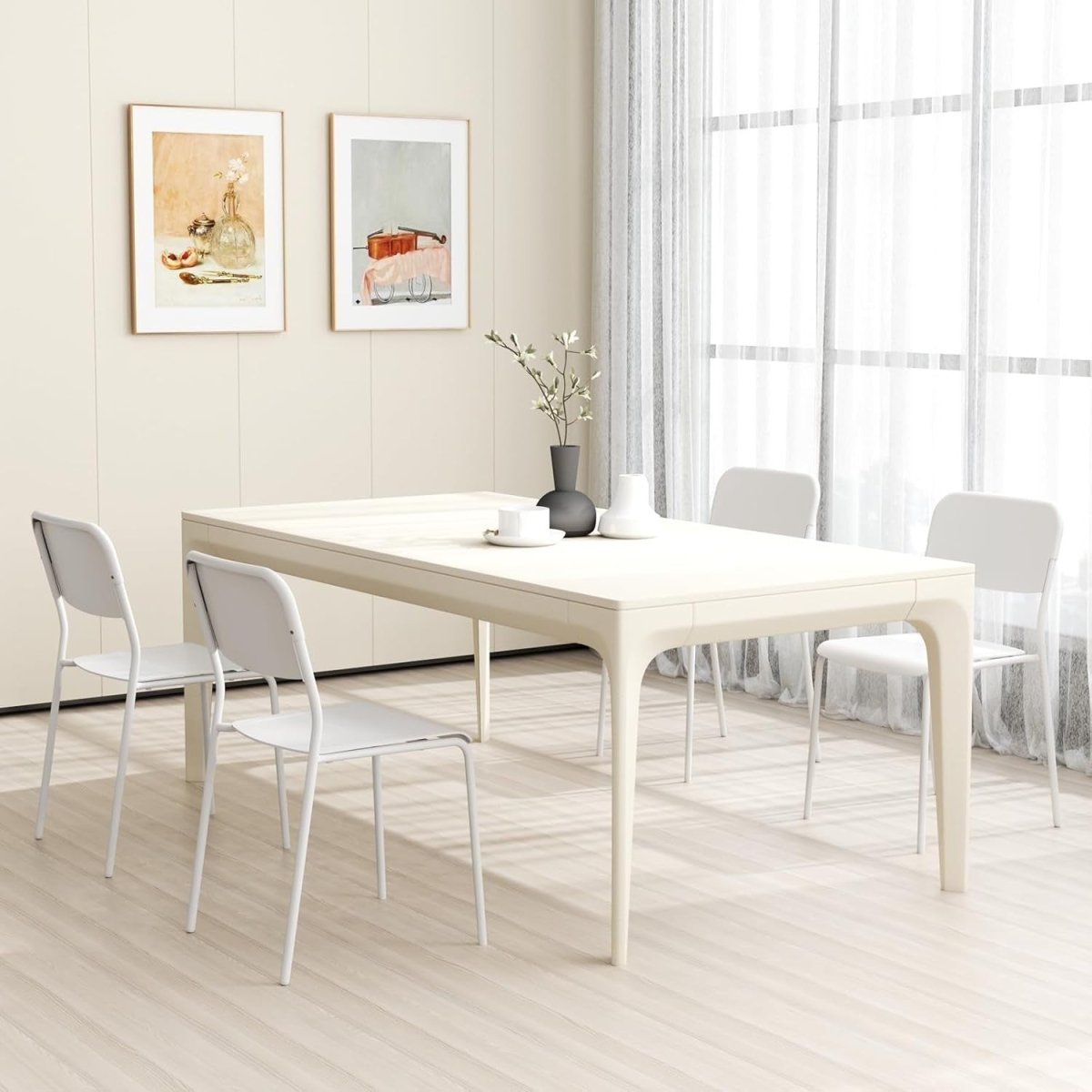 Stackable Dining Chairs Set 4 White Wide Seat Metal Legs - Kwikley