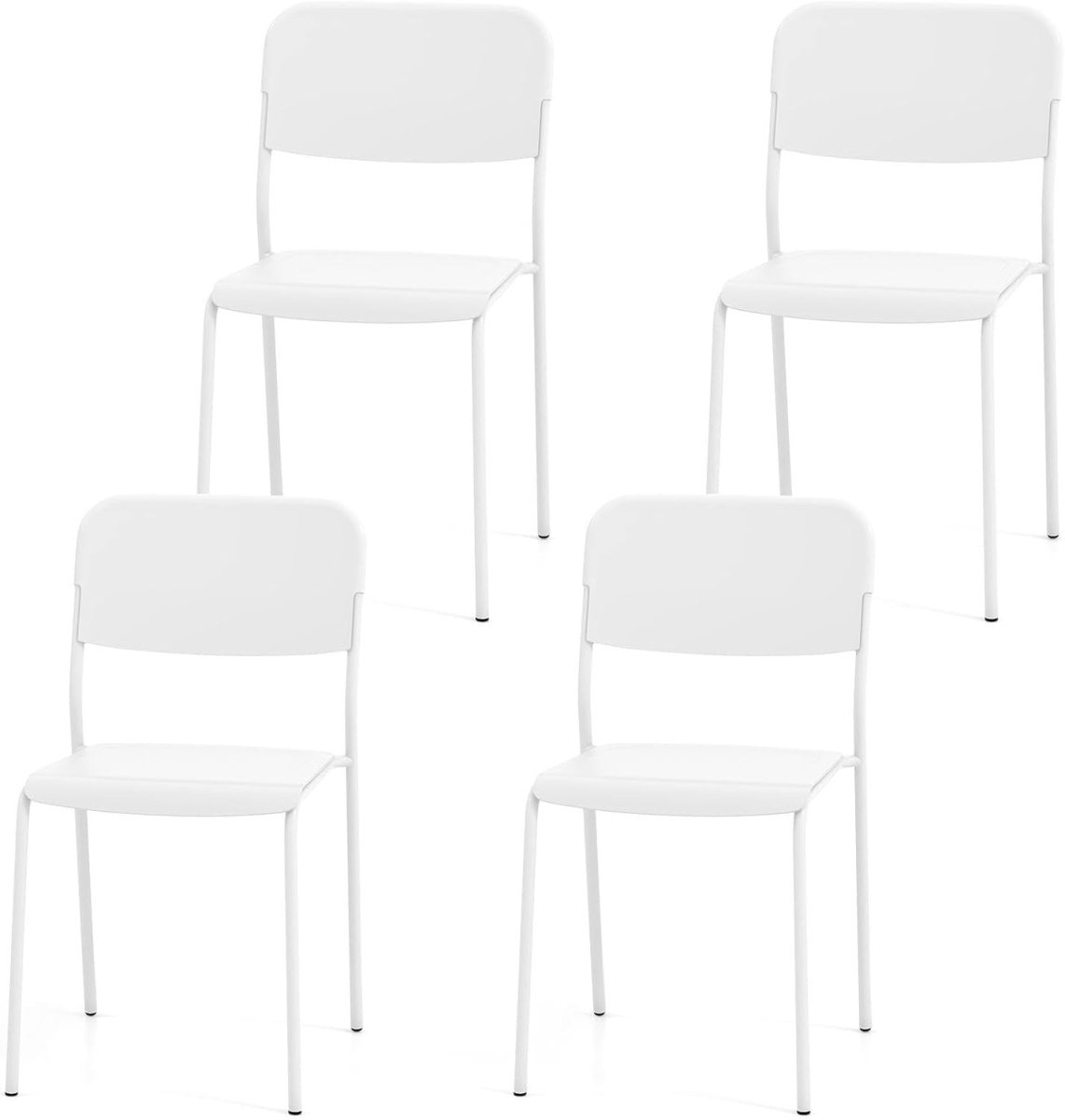Stackable Dining Chairs Set 4 White Wide Seat Metal Legs - Kwikley