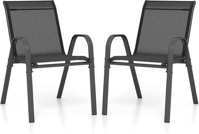 Stackable Garden Chairs Set of 2 Metal Patio Bistro Chairs Armrests