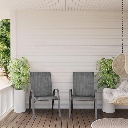 Stackable Garden Dining Chairs Set of 6 Grey High Back - Kwikley