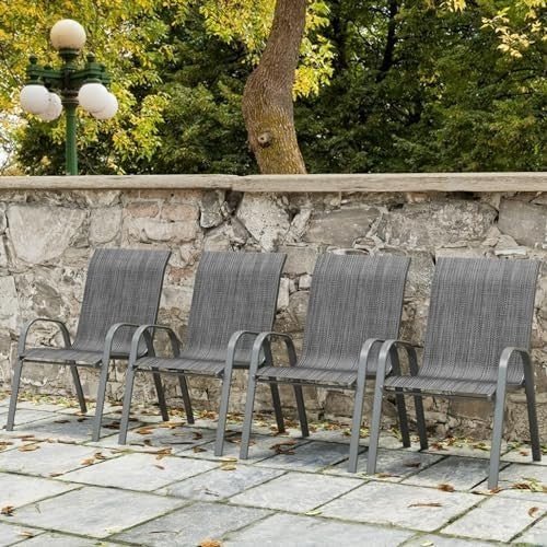Stackable Garden Dining Chairs Set of 6 Grey High Back - Kwikley