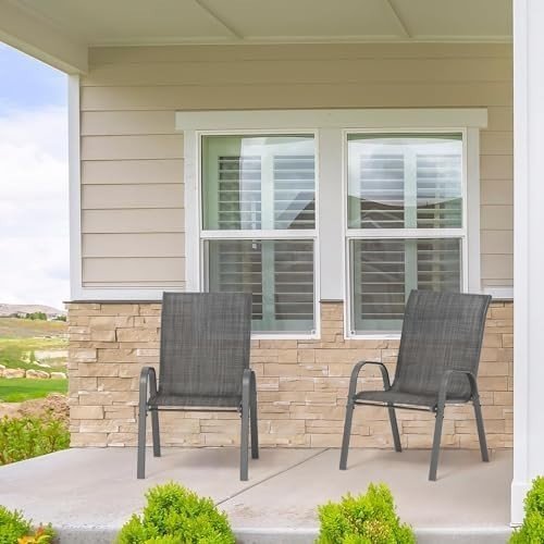Stackable Garden Dining Chairs Set of 6 Grey High Back - Kwikley