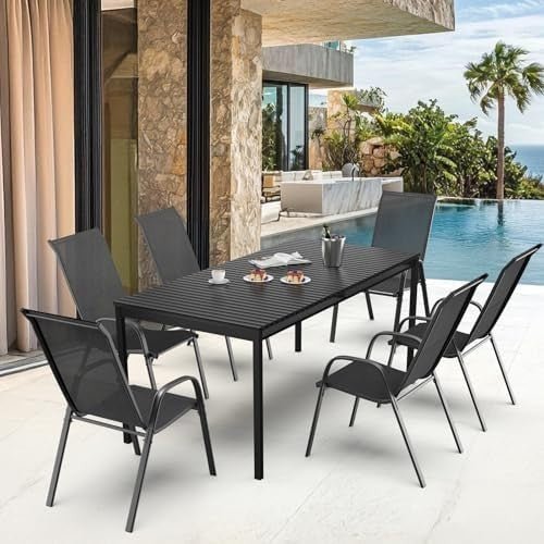 Stackable Garden Dining Chairs Set of 6 High Back Black - Kwikley