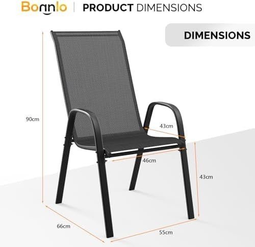 Stackable Garden Dining Chairs Set of 6 High Back Black - Kwikley