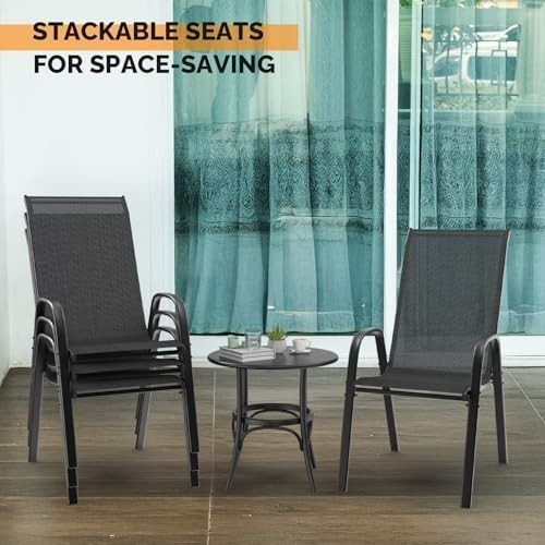 Stackable Garden Dining Chairs Set of 6 High Back Black - Kwikley