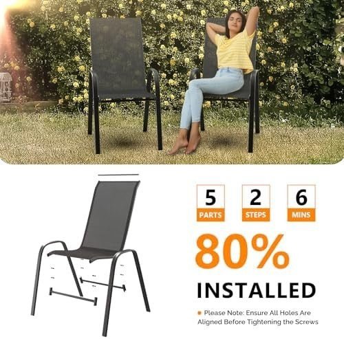 Stackable Garden Dining Chairs Set of 6 High Back Black - Kwikley