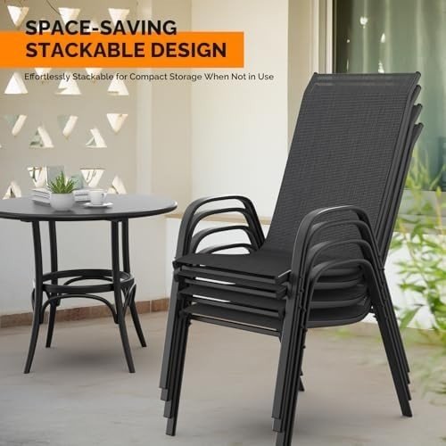 Stackable Garden Dining Chairs Set of 6 High Back Black - Kwikley