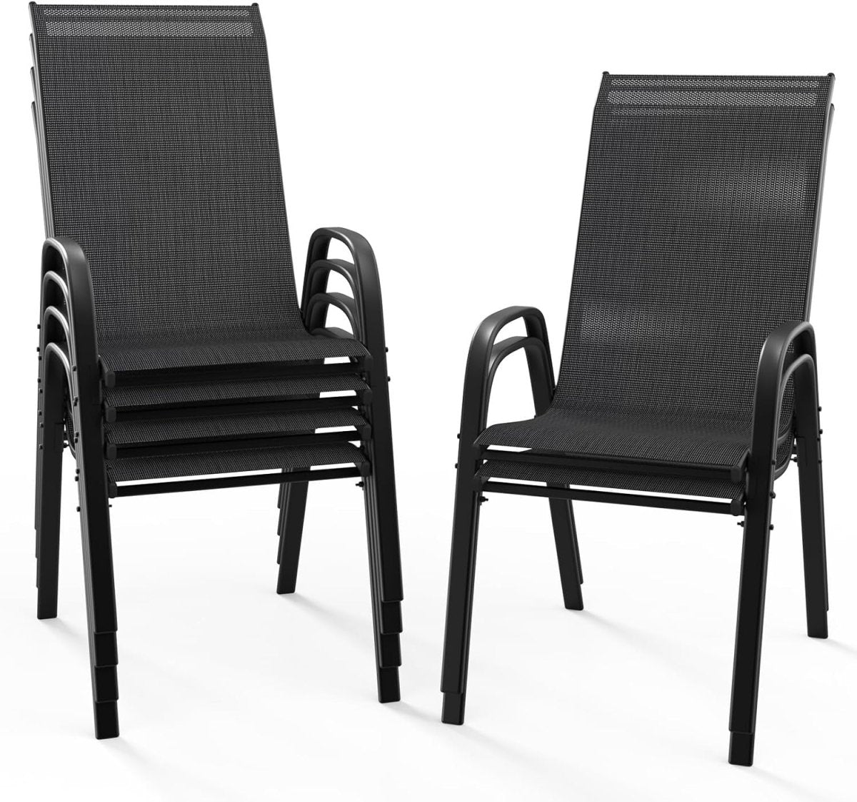 Stackable Garden Dining Chairs Set of 6 High Back Black - Kwikley
