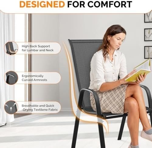 Stackable Garden Dining Chairs Set of 6 High Back Black - Kwikley