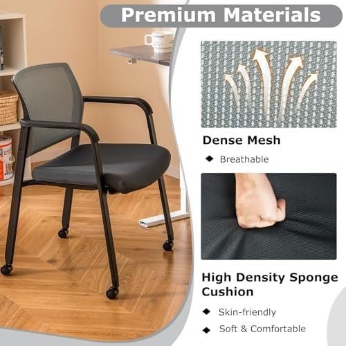 Stackable Grey Mesh Office Chairs Set of 2 – Ergonomic Conference Seats - Kwikley