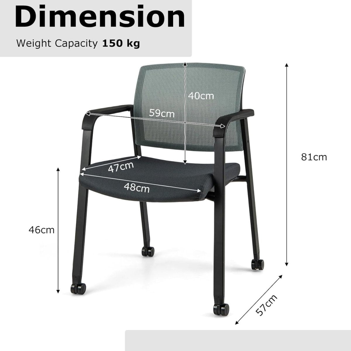 Stackable Grey Mesh Office Chairs Set of 2 – Ergonomic Conference Seats - Kwikley