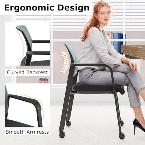 Stackable Grey Mesh Office Chairs Set of 2 – Ergonomic Conference Seats - Kwikley