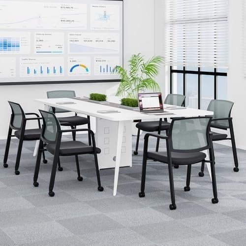 Stackable Grey Mesh Office Chairs Set of 2 – Ergonomic Conference Seats - Kwikley