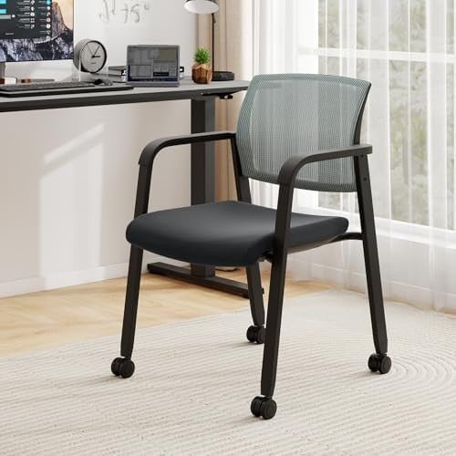Stackable Grey Mesh Office Chairs Set of 2 – Ergonomic Conference Seats - Kwikley