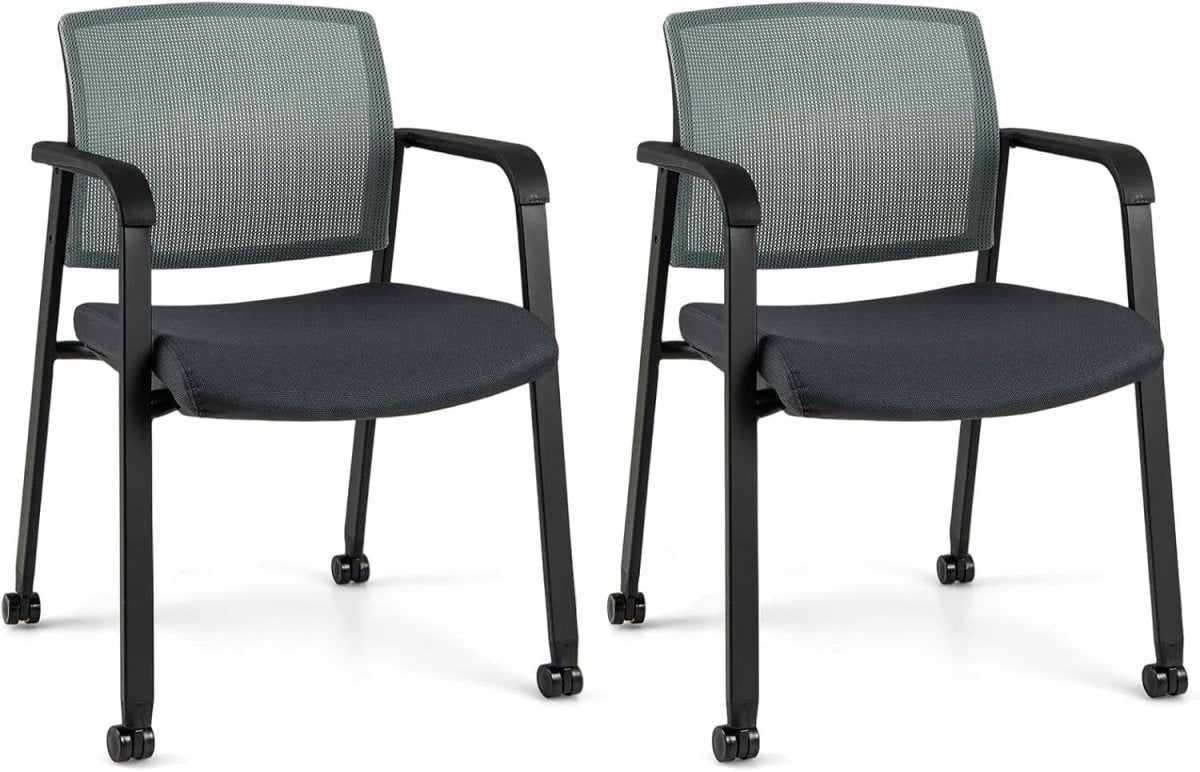 Stackable Grey Mesh Office Chairs Set of 2 – Ergonomic Conference Seats - Kwikley