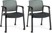 Stackable Grey Mesh Office Chairs Set of 2 – Ergonomic Conference Seats - Kwikley